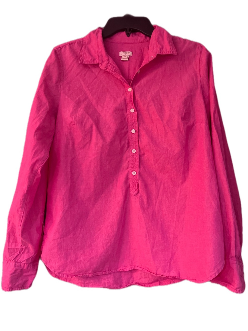 J. Crew Women's Pink Button-Front Long Sleeve Shirt 100% Cotton Blouse Size Med